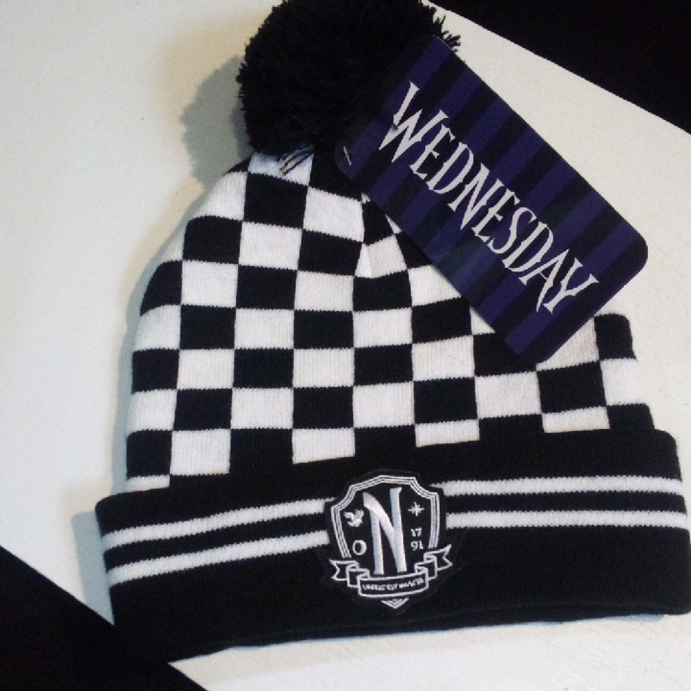 Wednesday Addams Family Checkered Knit Hat Keeps Heat In & Your Style